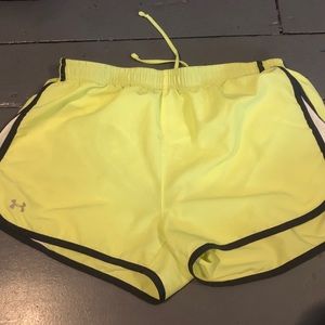 Neon yellow under armour running shorts